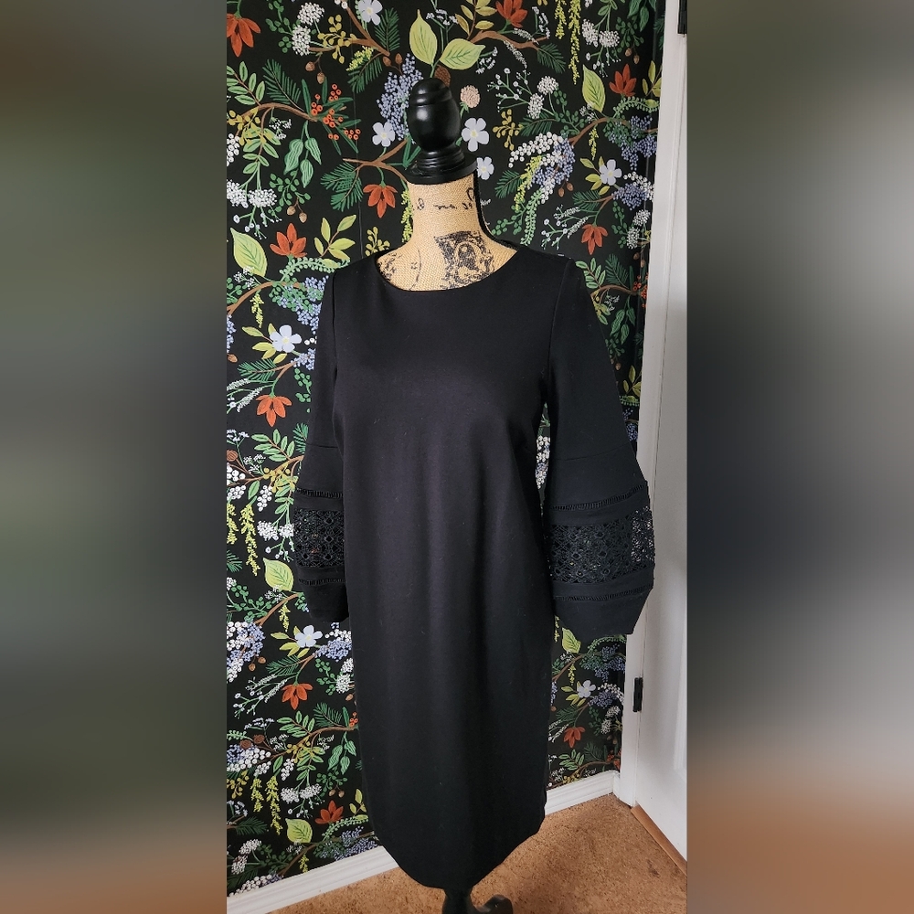 Chico's Black Dress with Lace Sleeves